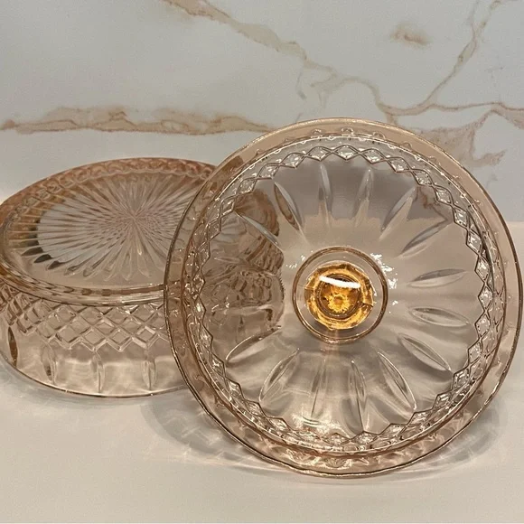 🍬Indiana Glass Diamond Princess Pink Candy Box & Lid - Picture 8 of 13